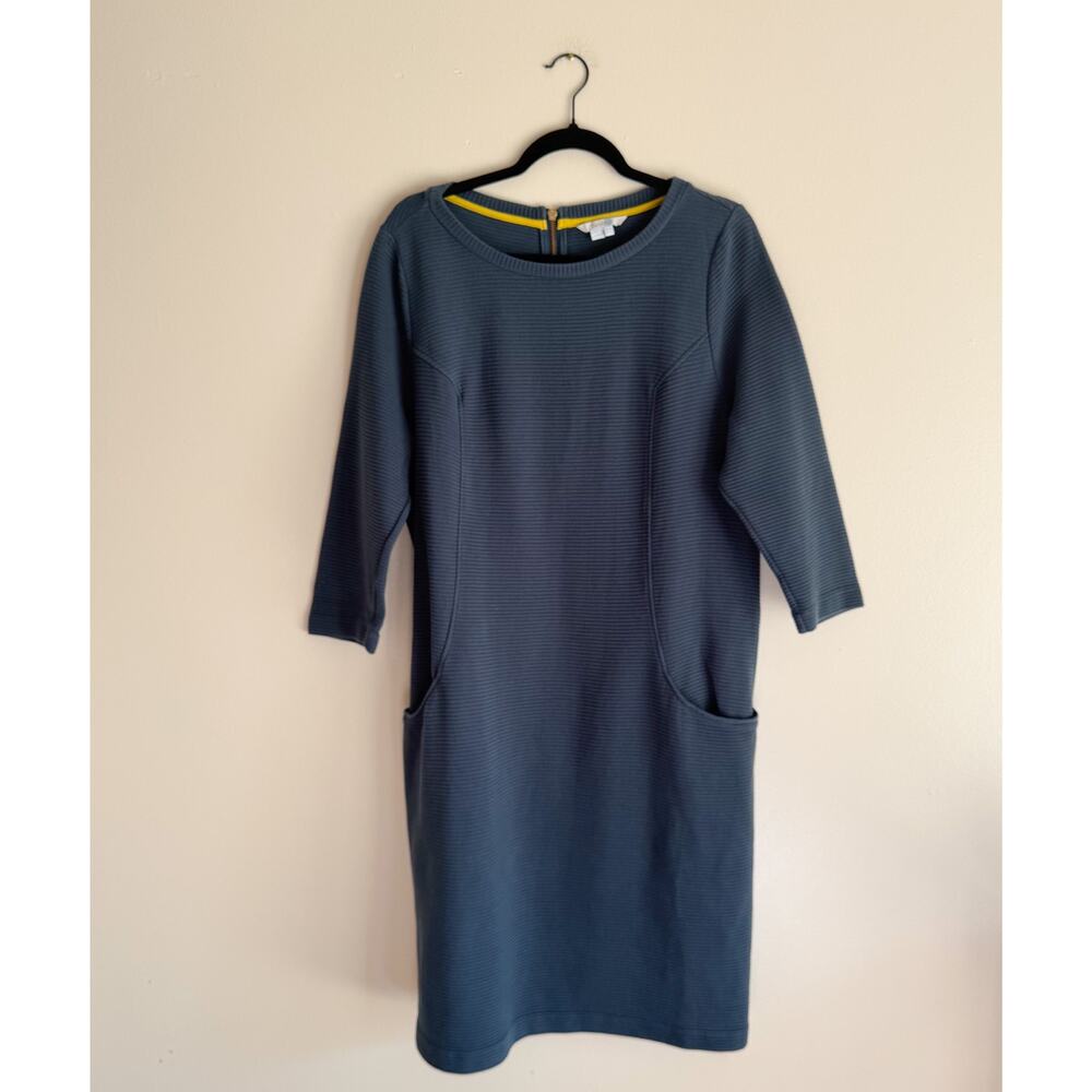 Boden Teal Blue Green Ribbed Ottoman Shift Patch Pocket Mini Dress Size 16 - Picture 8 of 8